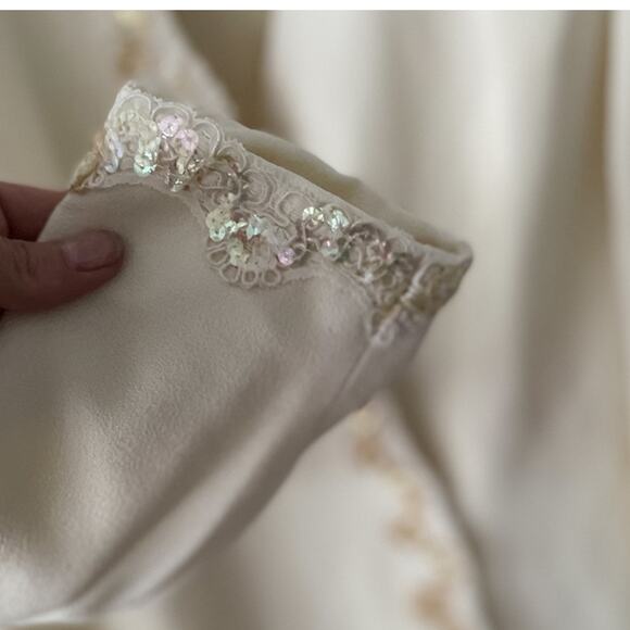 Vintage cream/ivory Sequin Lace Trim Evening Jacket Formal blazer size 10 medium - Picture 4 of 8